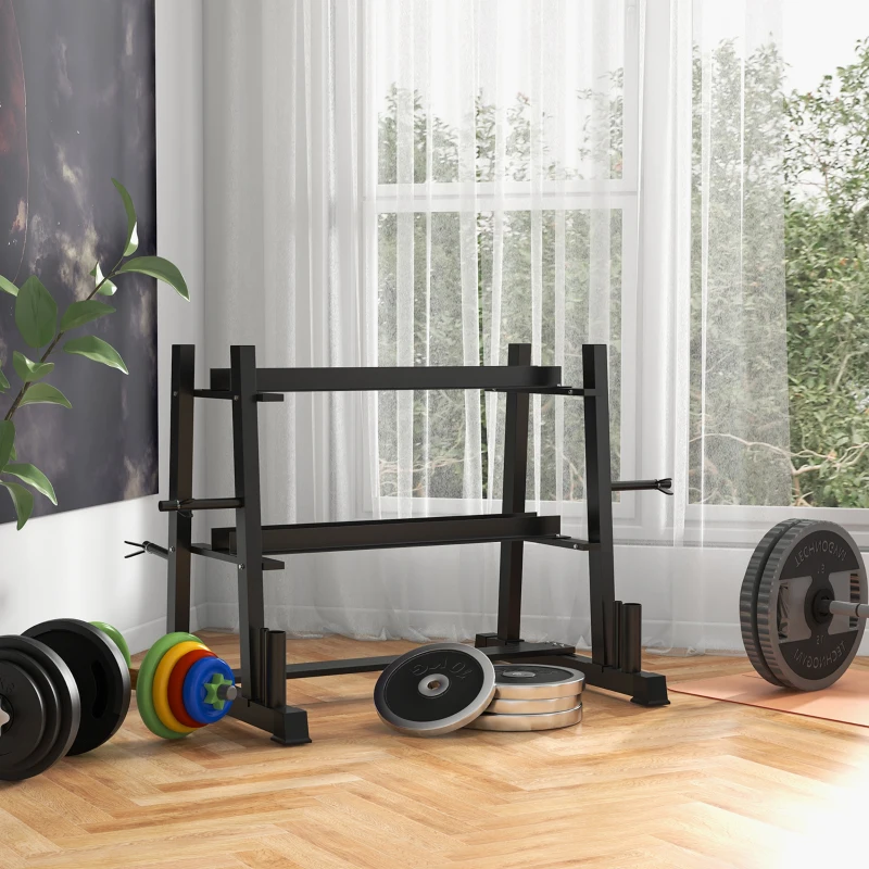 SPORTNOW Support d'haltères multifonction rack de rangement pour haltères, kettlebells, plaques de poids et barres d'haltères
