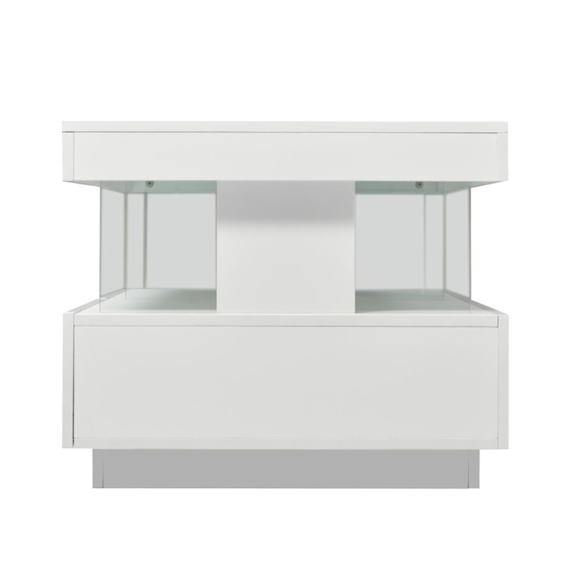 Tavolino da salotto moderno e lucido con illuminazione LED e 2 cassetti, 100x60x49.5 cm, Bianco
