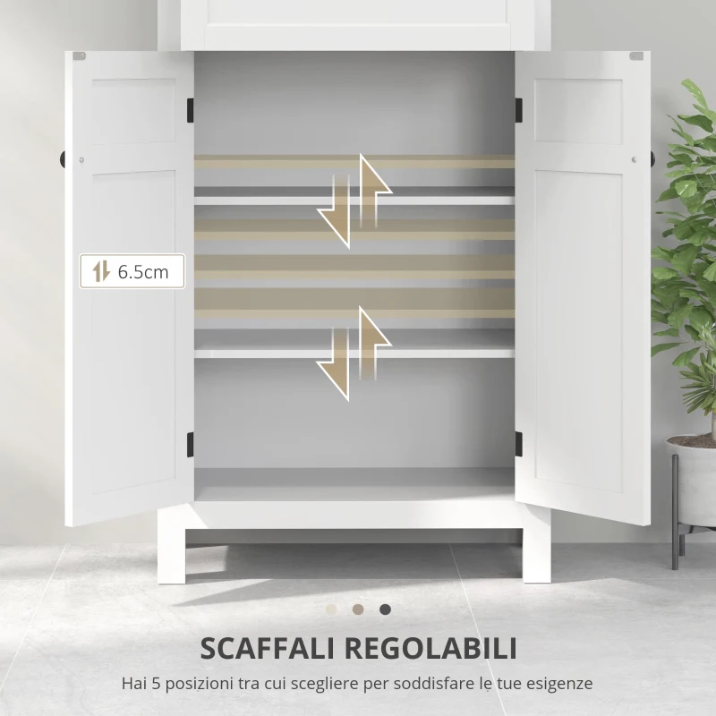 HOMCOM Mobiletto da Bagno con Cassetto e Ripiani Regolabili, Armadio Archiviazione in Piedi, Altezza 102,5 cm, Bianco