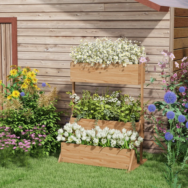 Outsunny Jardinière sur pieds surélevée 3 niveaux avec inserts d'irrigation et feutre drainage en bois pour extérieur