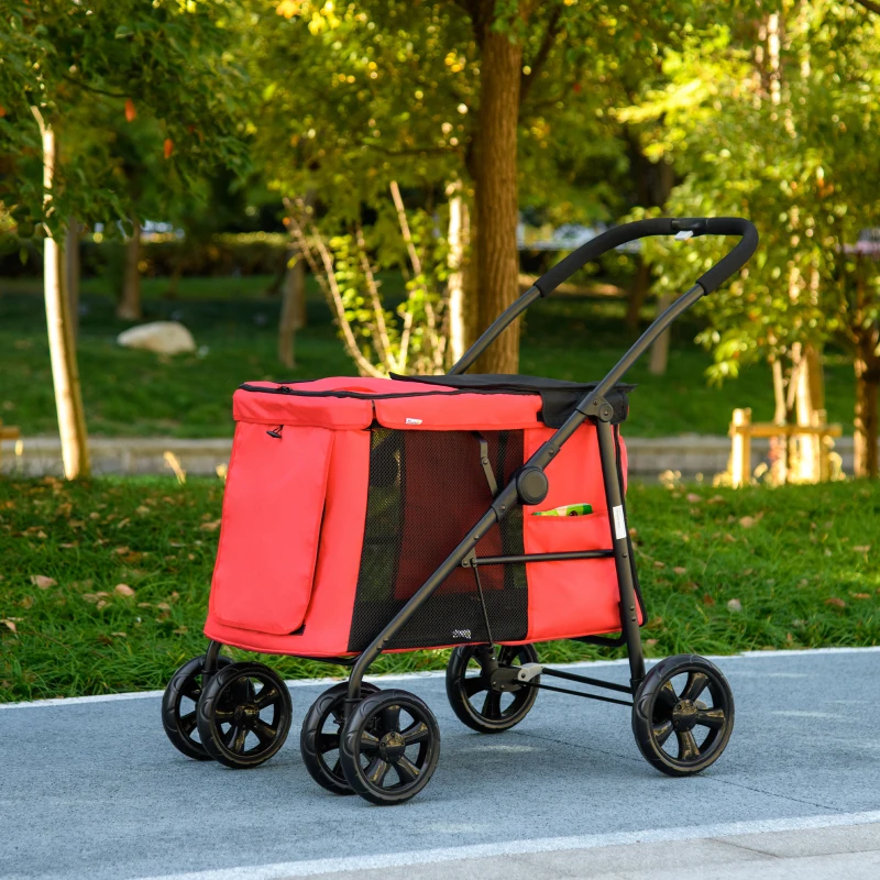 PawHut Poussette pliable animaux chien chat coussin inclus roues avec frein tissu 600D Oxford 102 x 62 x 105 cm rouge