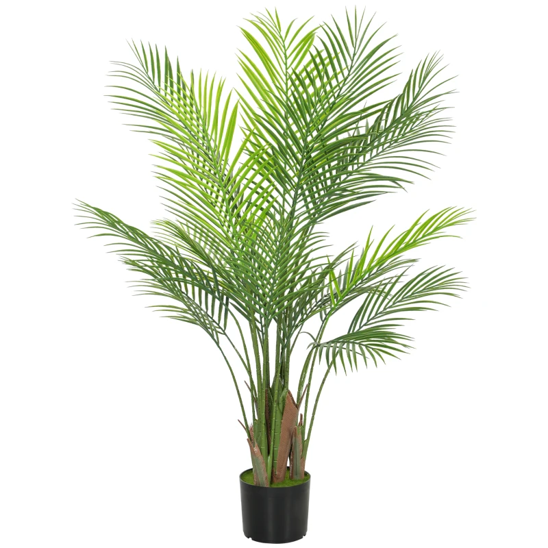 HOMCOM Decorative Artificial Plant, 120cm UV Resistant Faux Areca Palm Tree with Plastic Pot and Flocking, Fake Plant for Indoor Outdoor Decor, Green