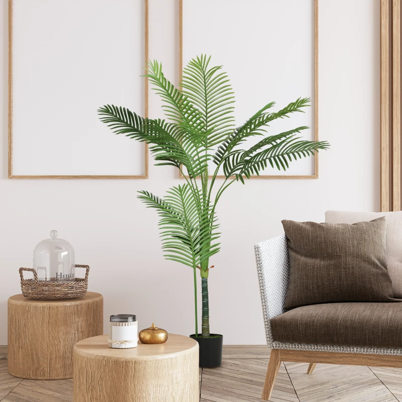 HOMCOM Plante artificielle intérieure 150 cm, palmier arbre artificiel avec pot en plastique et flocage, vert