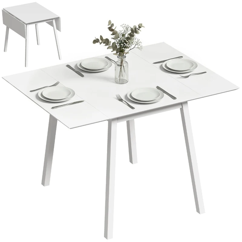 HOMCOM Table de cuisine pliable table à manger pliante avec plateau rabattable en bois pour 2 à 4 personnes blanc