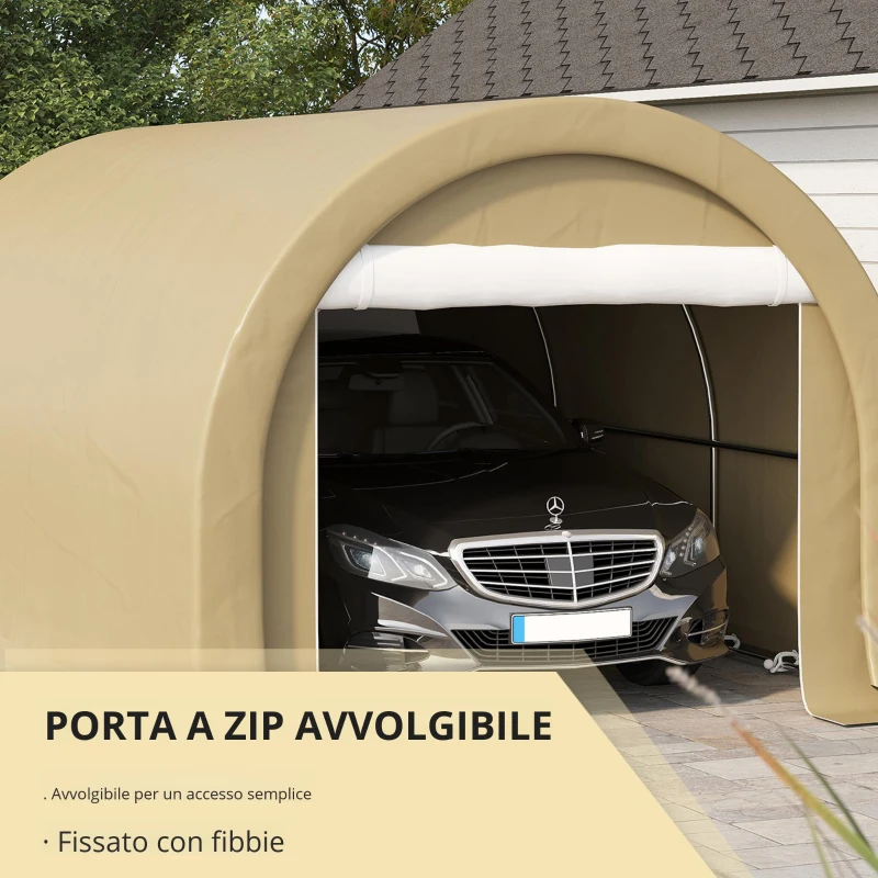 Outsunny Tenda da Garage Resistente all'Acqua con Protezione UV UPF 30+ e Pareti Laterali Rimovibili, 5 x 3 m, Beige