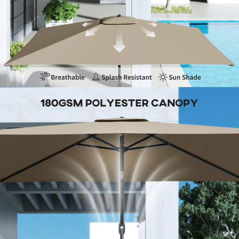 Outsunny Garden Parasol, Parasol Umbrella with Crank Handle, Tilt Function, Polyester Canopy, Khaki