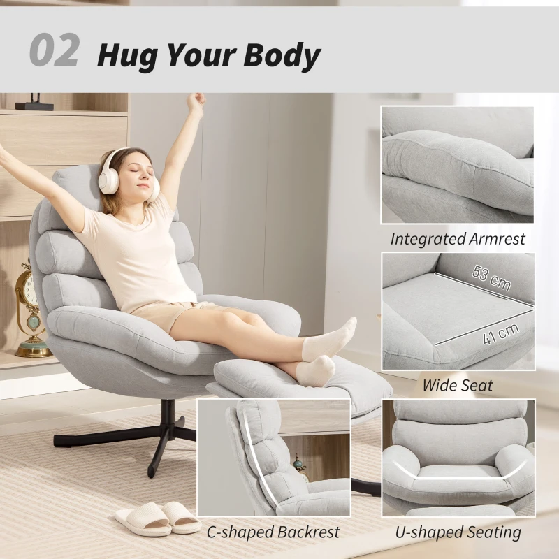 HOMCOM Fotel relaksacyjny z podnóżkiem, szerokie siedzisko z tkaniny Chenille, nowoczesny fotel do telewizji, 78 x 93 x 100 cm, kremowy