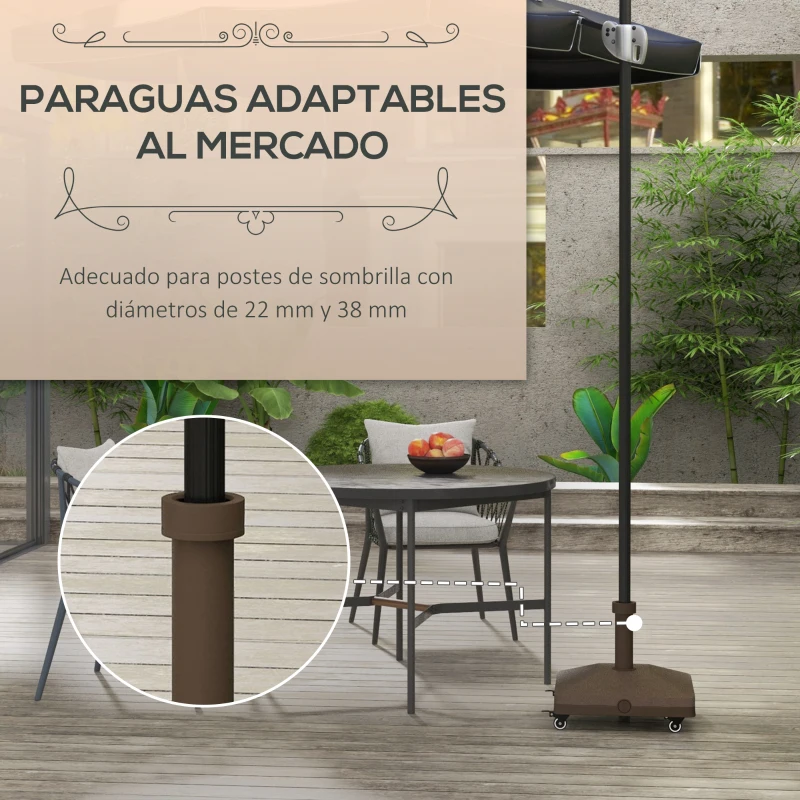 Outsunny Base para Sombrilla con Ruedas con Postes Ø22 mm a Ø38 mm Rellenable de Arena 18 kg o Agua 16 kg para Jardín Marrón