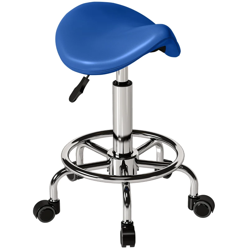 HOMCOM Salon Saddle Stool, Rolling Saddle Chair for Massage, Spa, Clinic, Beauty, Hairdressing and Tattoo, Blue