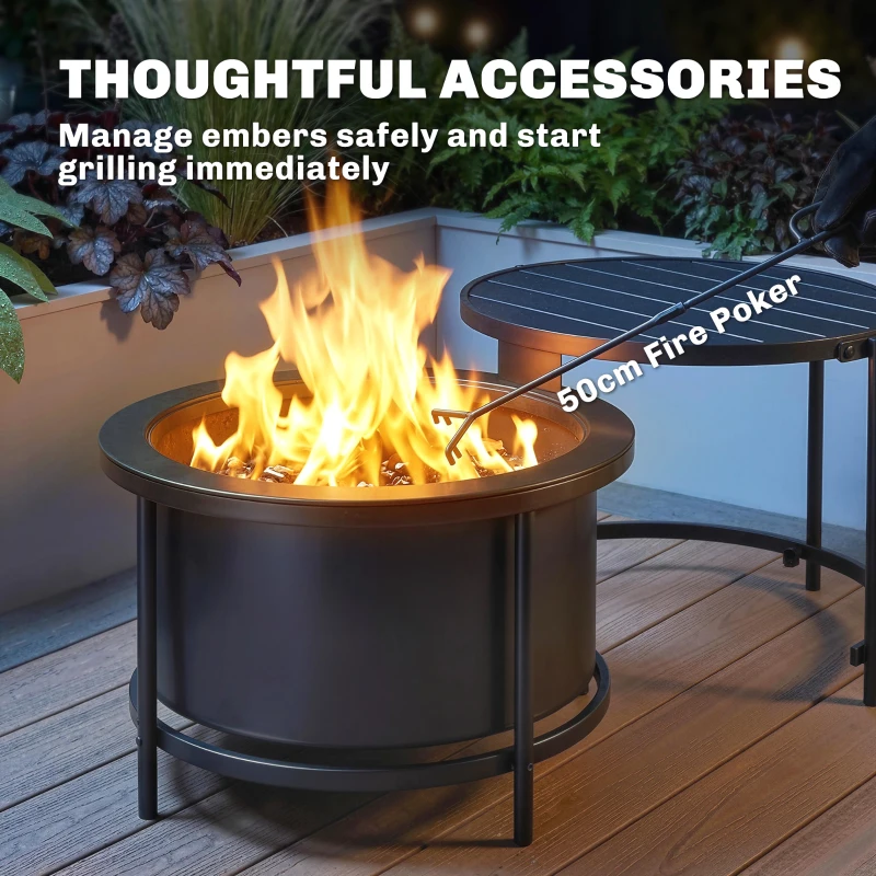 Outsunny Palenisko 66 x 63 x 41 cm Okrągłe miejsce na ognisko z rusztem, pogrzebaczem, pokrywą, stojakiem, czarne