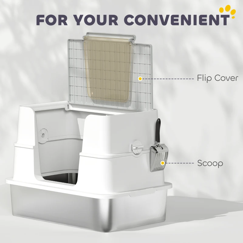 PawHut Kuweta, Stal Nierdzewna, Duży Wewnętrzny Wymiar, z Łopatką, Jasnoszara