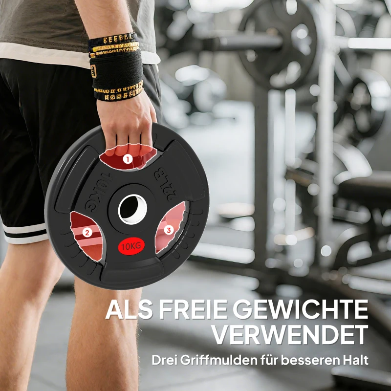 SPORTNOW 2-delige set haltergewichten, 2 x 10 kg gewichten, halterschijven set voor 5 cm halterstang, Ø 50 mm boring, zwart