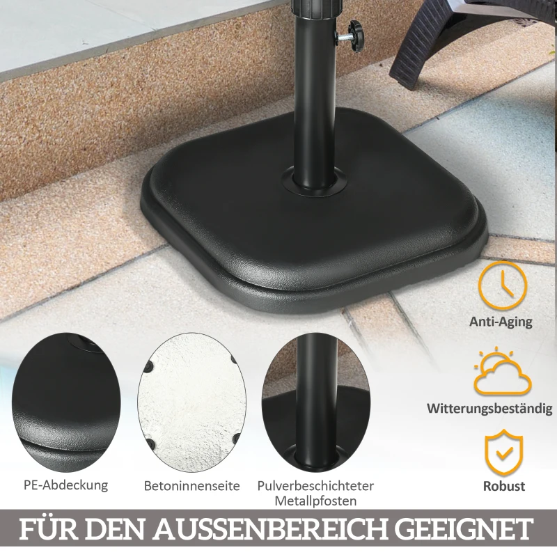 Outsunny Sonnenschirmständer aus Beton 11kg Quadratisch Schirmständer für Sonnenschirm 32-38mm Rohrdurchmesser Schwarz