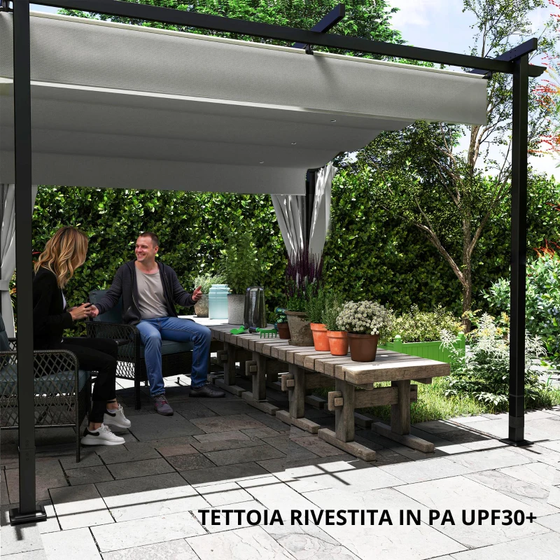 Outsunny Pergola giardino esterno 3 x 6 m pergola scorrevole retrattile con pareti laterali, copertura solare UPF30+, grigio