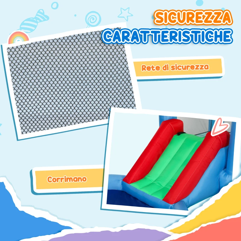 AIYAPLAY Castello Gonfiabile Trampolino 4 in 1, Scivolo, 415x205x190cm, Multicolore