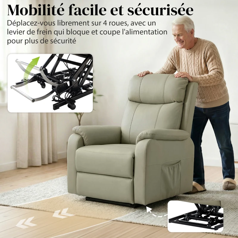 HOMCOM Fauteuil releveur électrique, fauteuil relax électrique, double moteur, dossier inclinable, 87x96x105cm, crème