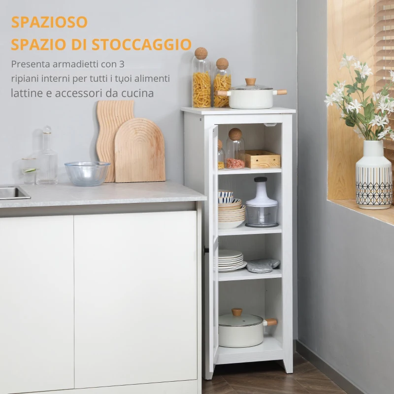 HOMCOM Armadio da Archiviazione per Cucina, Mobiletto Alto per Bagno, Stile Classico con 3 Ripiani Regolabili, Altezza 120 cm, in Legno, Bianco
