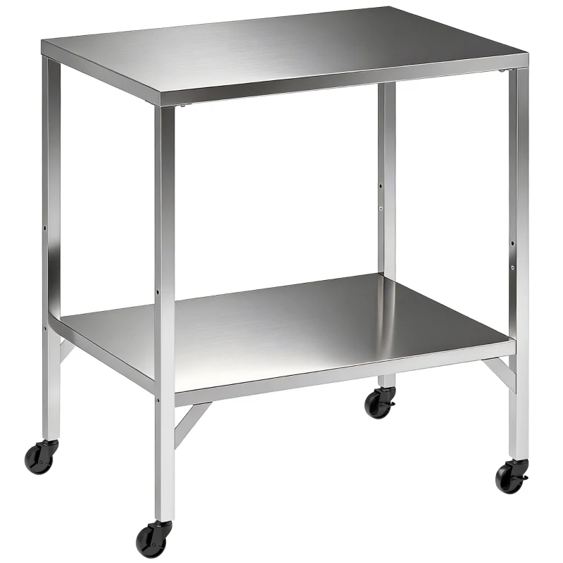 Outsunny Chariot de Barbecue Table de Préparation Extérieur avec Plan de Travail et Roulettes Acier Inoxydable 85x60x92cm Argenté