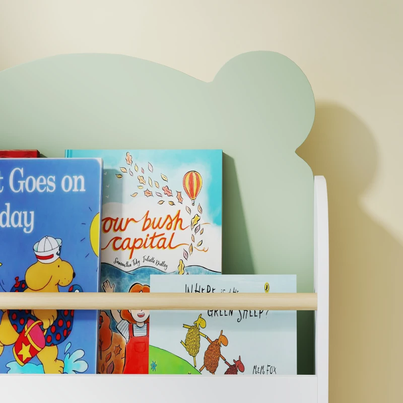 AIYAPLAY Bücherregal Kinder, 3-stufiges Kinderregal mit Bärenthema für Bücher Spielzeug Kinderzimmer, 55 x 15 x 110 cm, Grün
