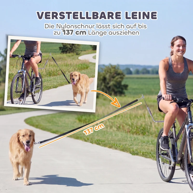 PawHut Fahrradleine für Hunde mit Stoßdämpfern verstellbar Gurt abnehmbar Schnellverschluss für Training Joggen Silber+Schwarz