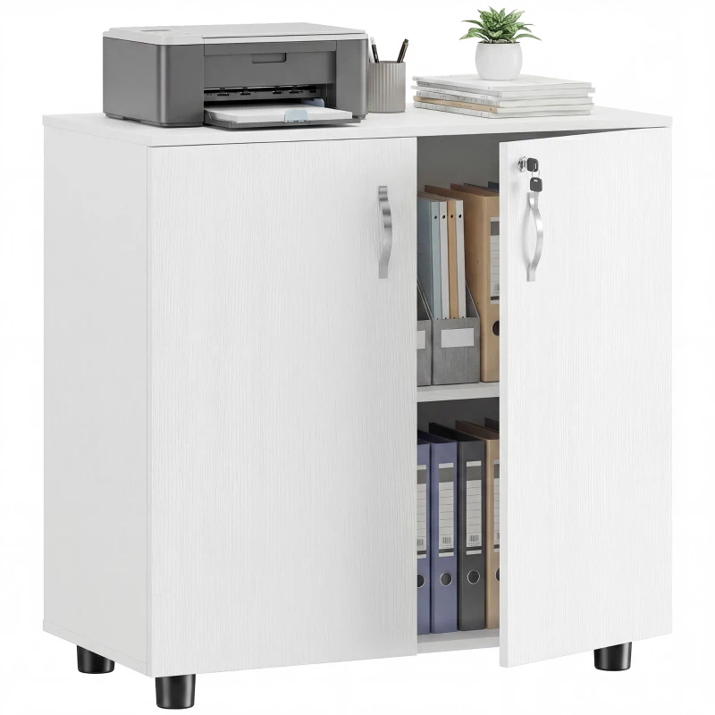 Vinsetto Armoire de bureau à 2 niveaux, meuble de rangement bureau avec 2 portes, serrures et clés, 80x40x80cm, blanc