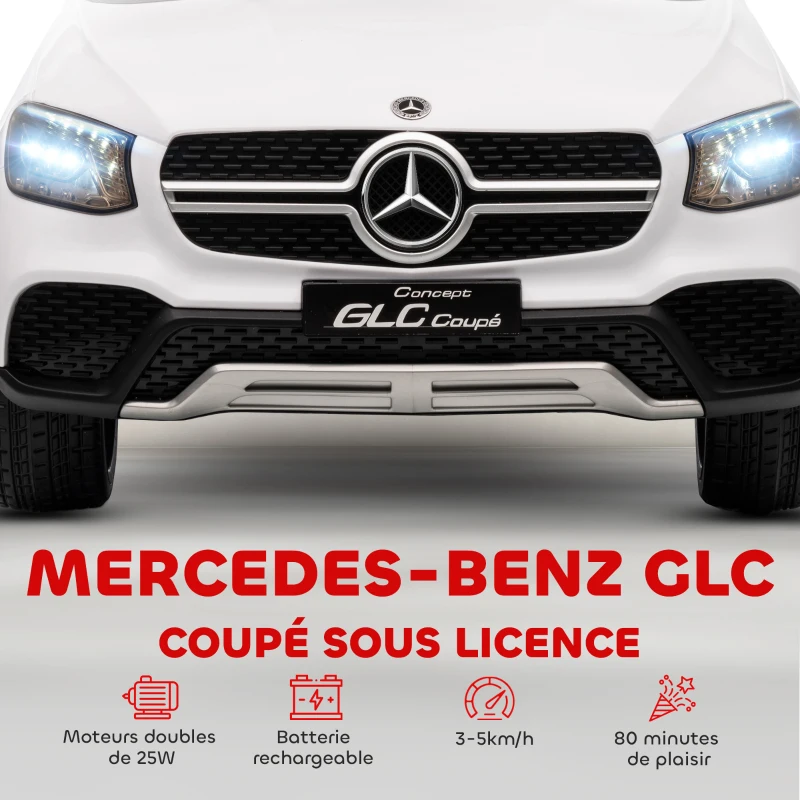 AIYAPLAY Voiture électrique enfants, véhicule électrique 12V, télécommande 2,4G, 3 vitesses, démarrage lent, 105x68x50cm, blanc