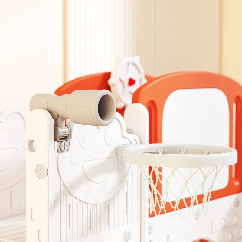 AIYAPLAY 7 in 1 Toddler Slide Set with Basketball Hoop, Climbing Frame, Telescope, Drawing Board, Storage Box, Orange