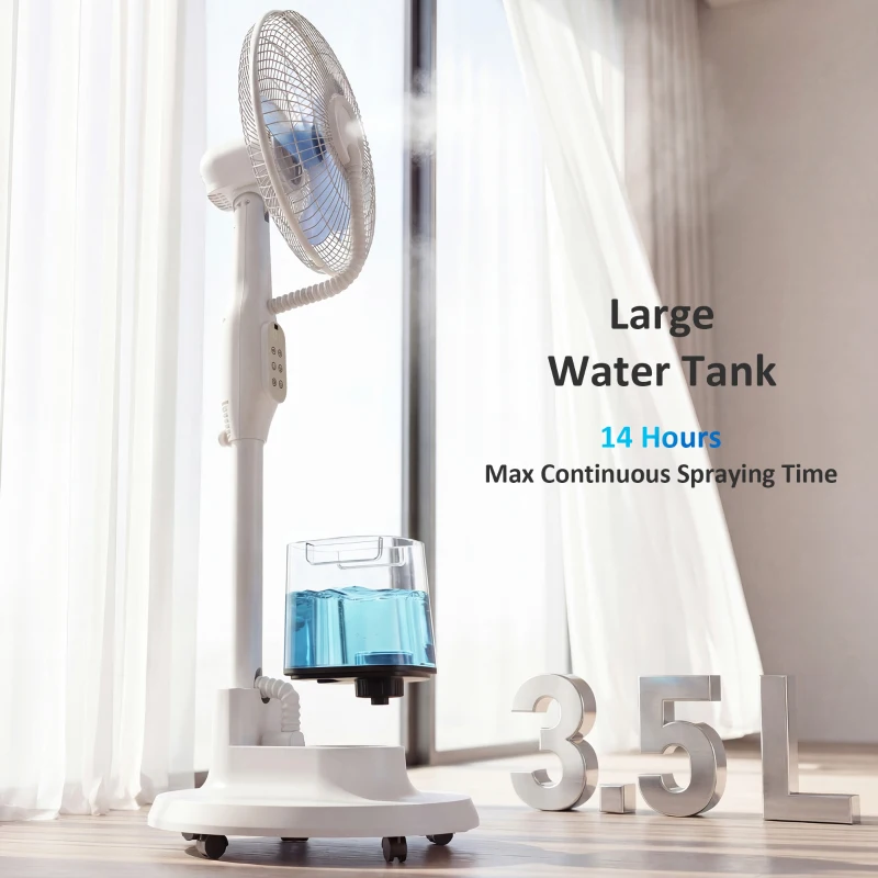 HOMCOM Ventilador de pie con niebla pulverizada, 70° oscilación, 3 velocidades, 3 modos, depósito de agua 3,5L, Blanco