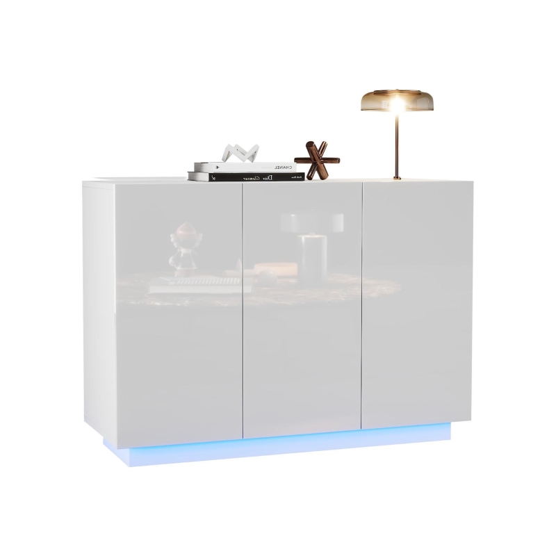 Credenza da sala da pranzo minimal con luce LED, in truciolato, 120x40x75 cm, Bianco