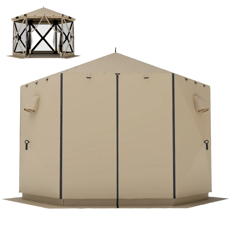 Outsunny 3 m x 2,6 m Sechseck-Pavillon mit 6 Seiten und Tragetasche, wasserdicht, UV-beständig, Partyzelt