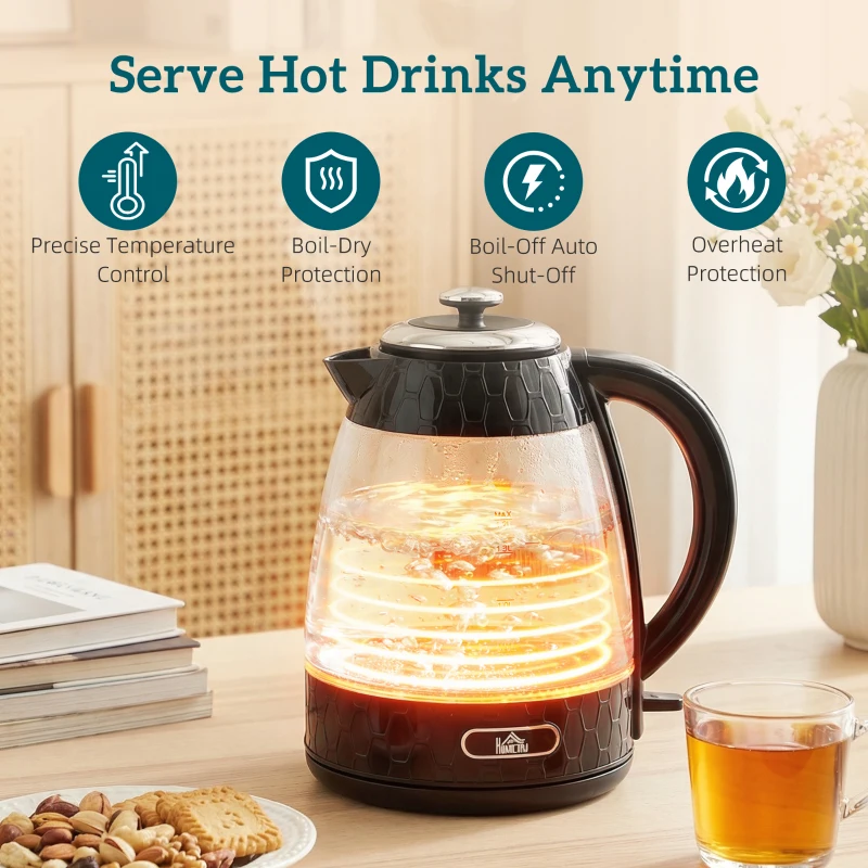 HOMCOM Kettle and Toaster Set, 1.7L 3000W Rapid Kettle with Limescale Filter, 2 Slice Toaster with 7 Browning Controls, Black