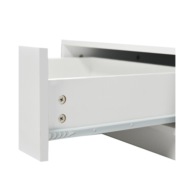 Tavolino da salotto moderno e lucido con illuminazione LED e 2 cassetti, 100x60x49.5 cm, Bianco