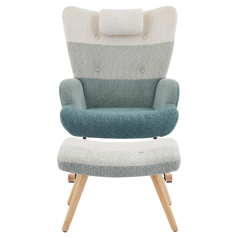 Fauteuil à bascule en bouclé au motif patchwork rayé coloré avec design ergonomique et dossier haut, Multicolore