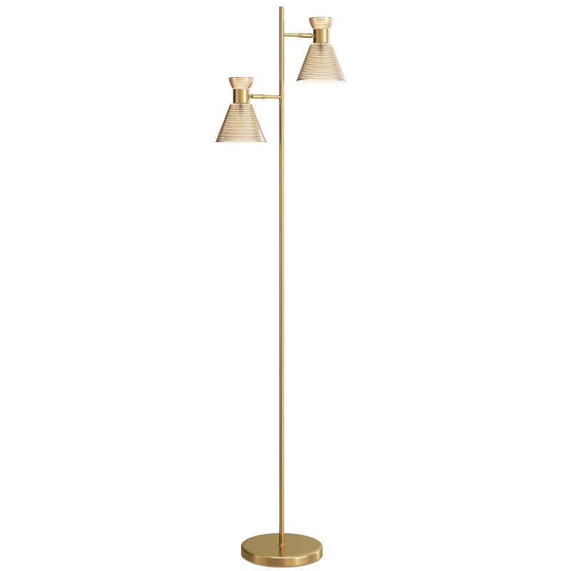 HOMCOM Lampadaire sur pied salon à double tête réglable, lampe sur pied, abat-jour en verre floral, 42 x 25 x 165 cm, doré