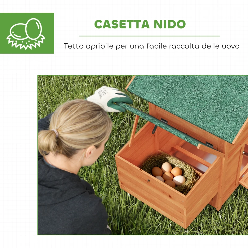 PawHut Pollaio in Legno con Nido, Tetto Impermeabile, Vassoio Estraibile, 2 Trespoli, Rampa, Finestra, per 2 Galline, Anatre,Arancione