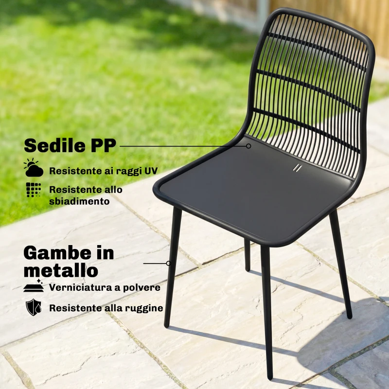 Outsunny Sedie da Pranzo per Esterni Set da 4, Sedie da Giardino con Schienale Fessurato, Nero
