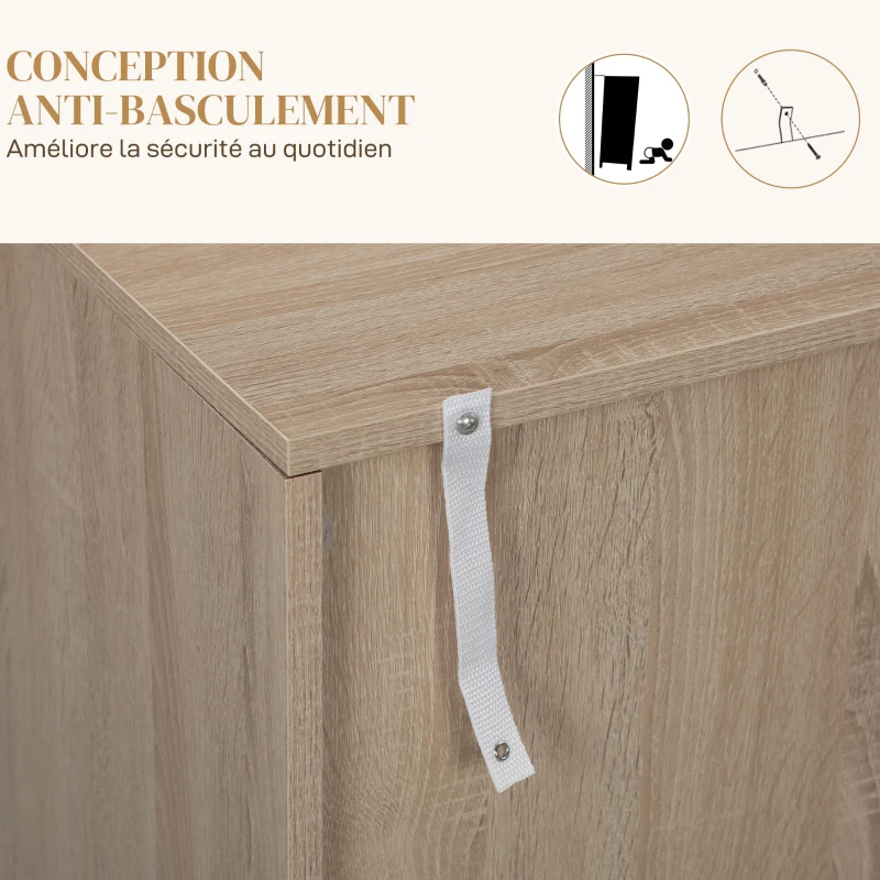 HOMCOM Buffet salon meuble de rangement armoire de cuisine avec placard 2 portes et étagères réglables 108 x 40 x 80 cm, chêne