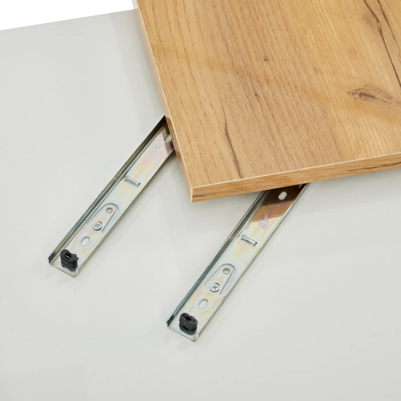 Tavolino da caffè moderno e lucido con piani scorrevoli e 4 cassetti, 75x75x33 cm, Bianco e color legno