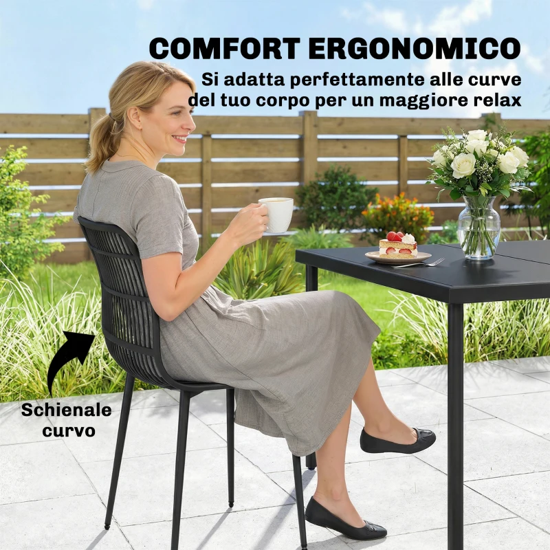 Outsunny Sedie da Pranzo per Esterni Set da 4, Sedie da Giardino con Schienale Fessurato, Nero