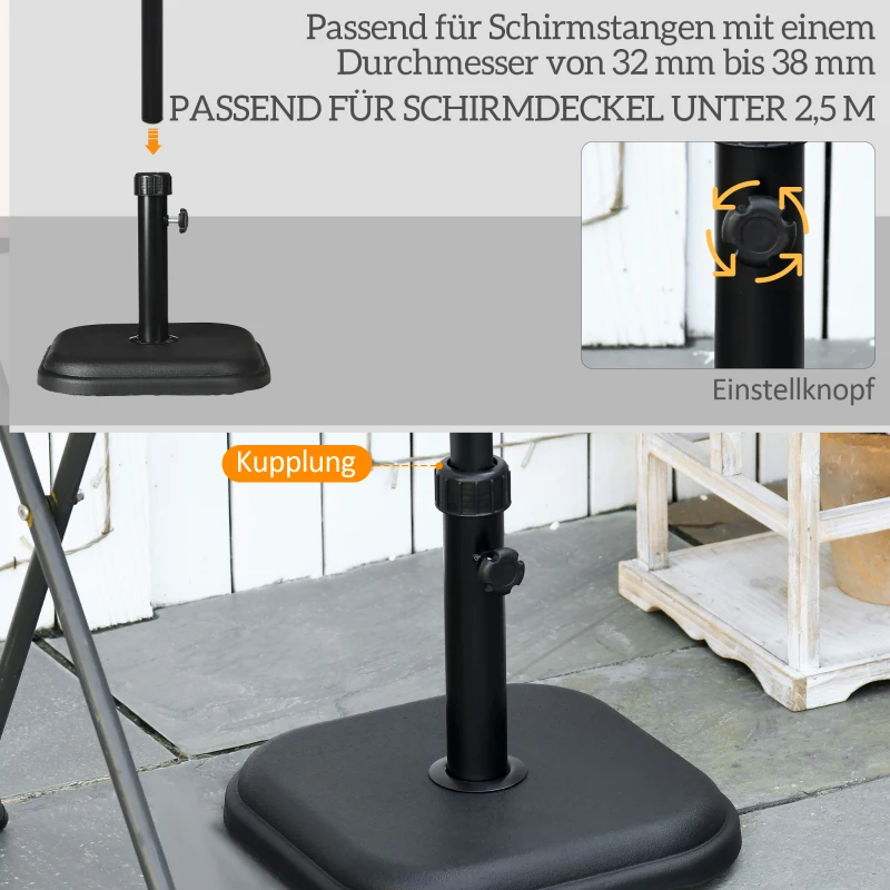 Outsunny Sonnenschirmständer aus Beton 11kg Quadratisch Schirmständer für Sonnenschirm 32-38mm Rohrdurchmesser Schwarz