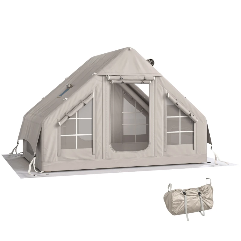 Outsunny Tenda Insuflável com Saída para Lareira e Claraboia Bomba Bolsa UPF30+ para 4 Estações Impermeável 8000+ 300x210x200 cm Bege