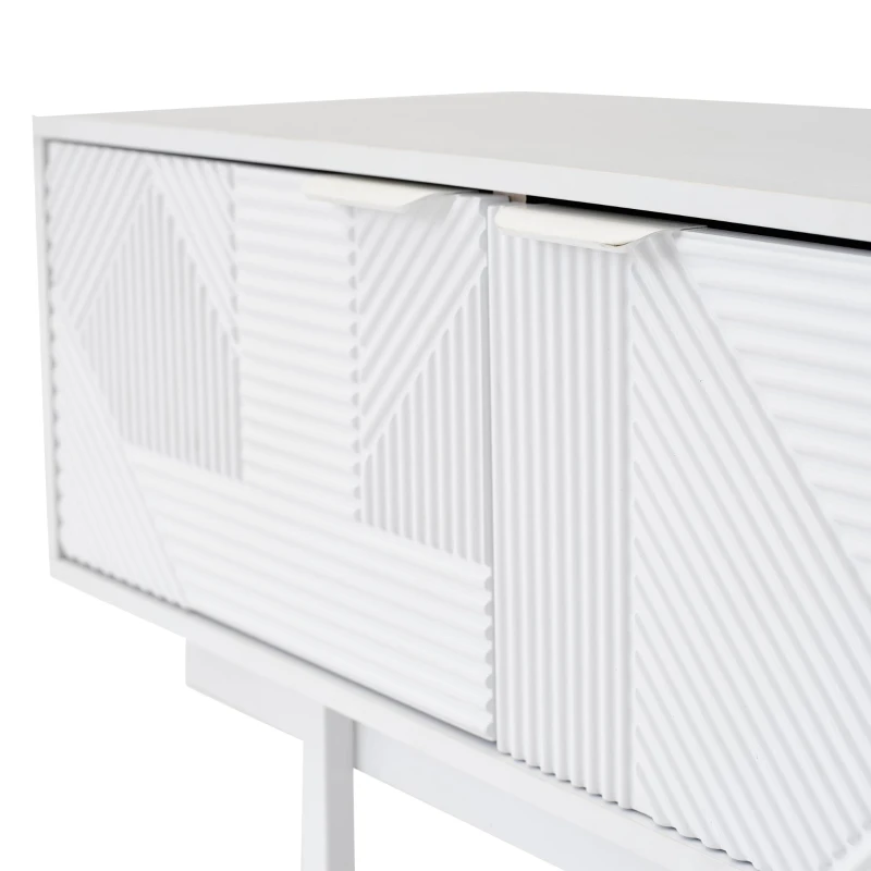 Mobile TV moderno con motivi a righe e ripiani aperti, in truciolato, 200x40x51 cm, Bianco