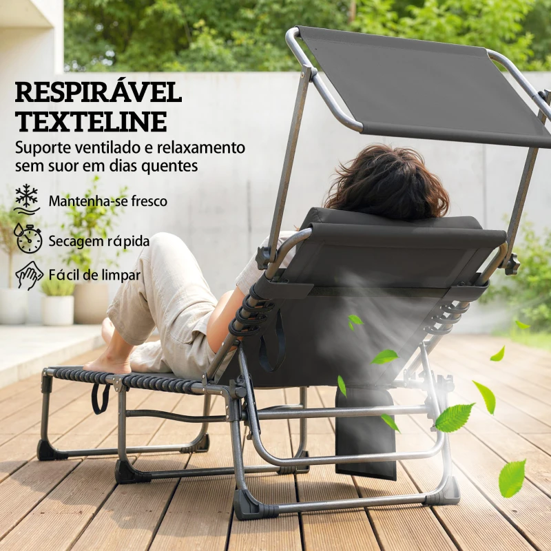 Outsunny Conjunto de 2 Espreguiçadeiras Jardim Dobráveis com Encosto Reclinável 5 Posições e Assento em Malha Preto