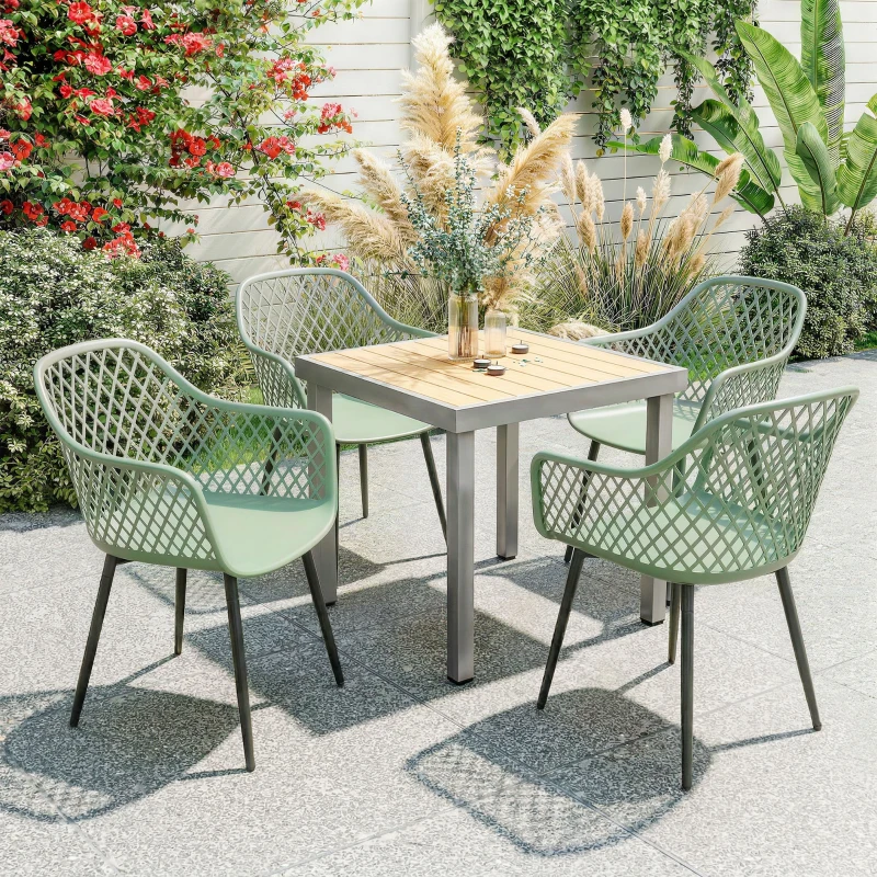 Outsunny Set de 4 Chaises de Jardin, avec Dossier Diamanté, Accoudoirs, Vert