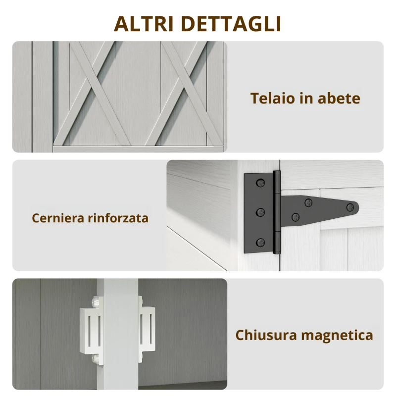 Outsunny Armadio da Giardino in Legno per Attrezzi, con 4 Ripiani 2 Porte, 75x40x90 cm, Grigio