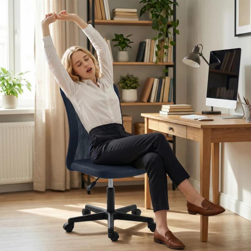 Vinsetto Computer Desk Chair, Mesh Office Chair with Adjustable Height and Swivel Wheels, Armless Study Chair, Dark Grey