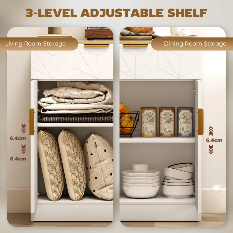 HOMCOM Sideboard Storage Cabinet, Modern Storage Cupboard with Drawer and Adjustable Shelf for Living Room, Kitchen, Dining Room, Entryway, White