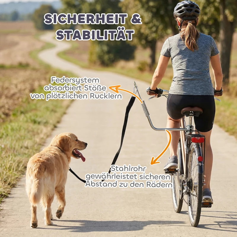 PawHut Fahrradleine für Hunde mit Stoßdämpfern verstellbar Gurt abnehmbar Schnellverschluss für Training Joggen Silber+Schwarz