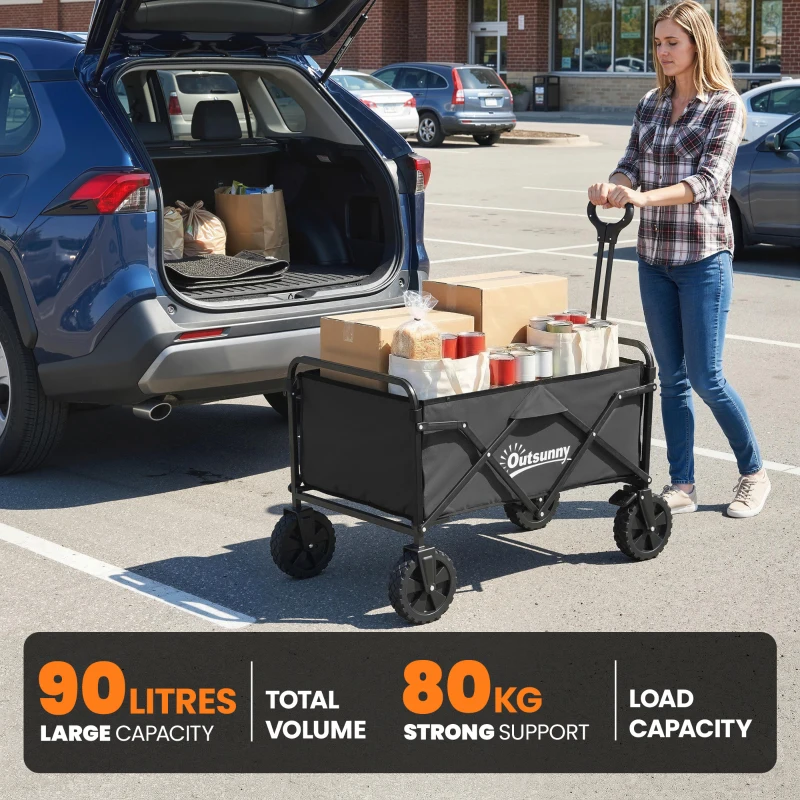 Outsunny Wózek transportowy składany z regulowanym uchwytem, uchwytami na kubki, czarny