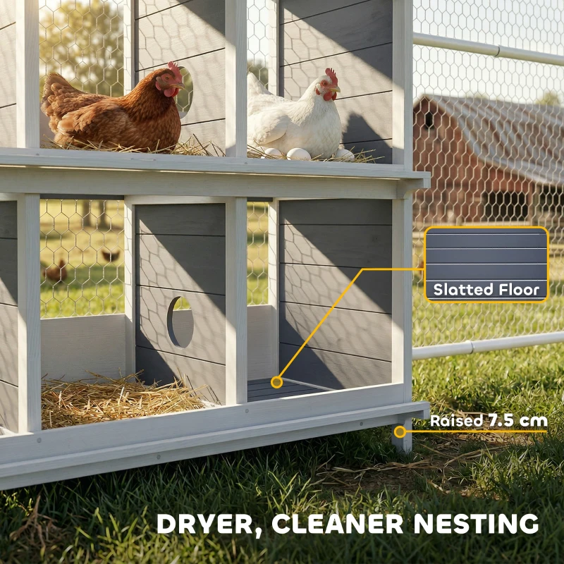 PawHut Legnest voor kippen, verhoogd houten kippennest met 6 compartimenten, 4 zitstokken voor kleine dierenhok, 102 x 50 x 91 cm, grijs